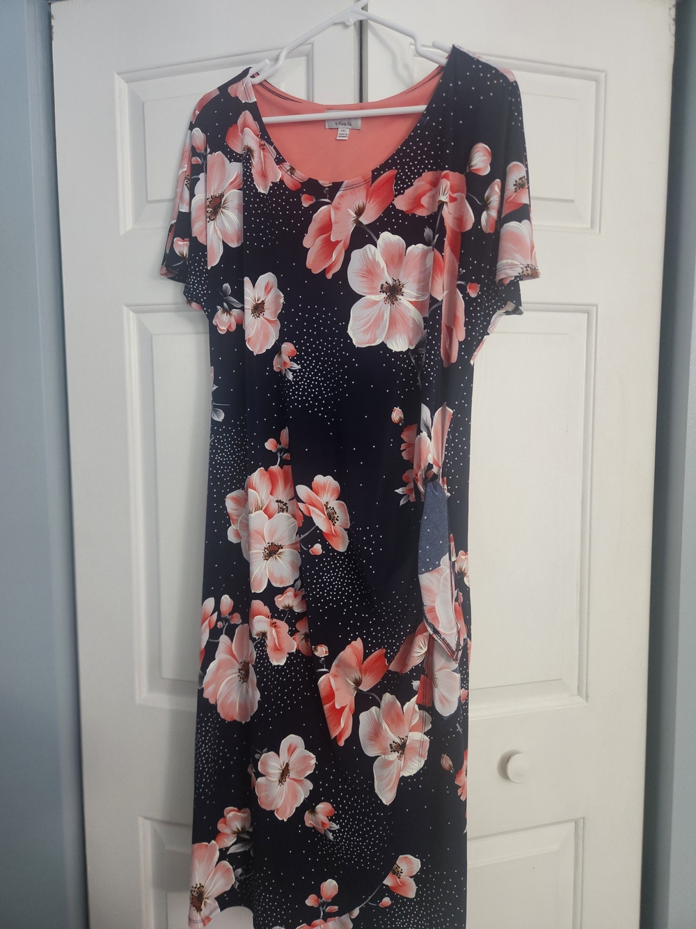 Robbie Bee Navy Dress with Coral Floral Print XXL